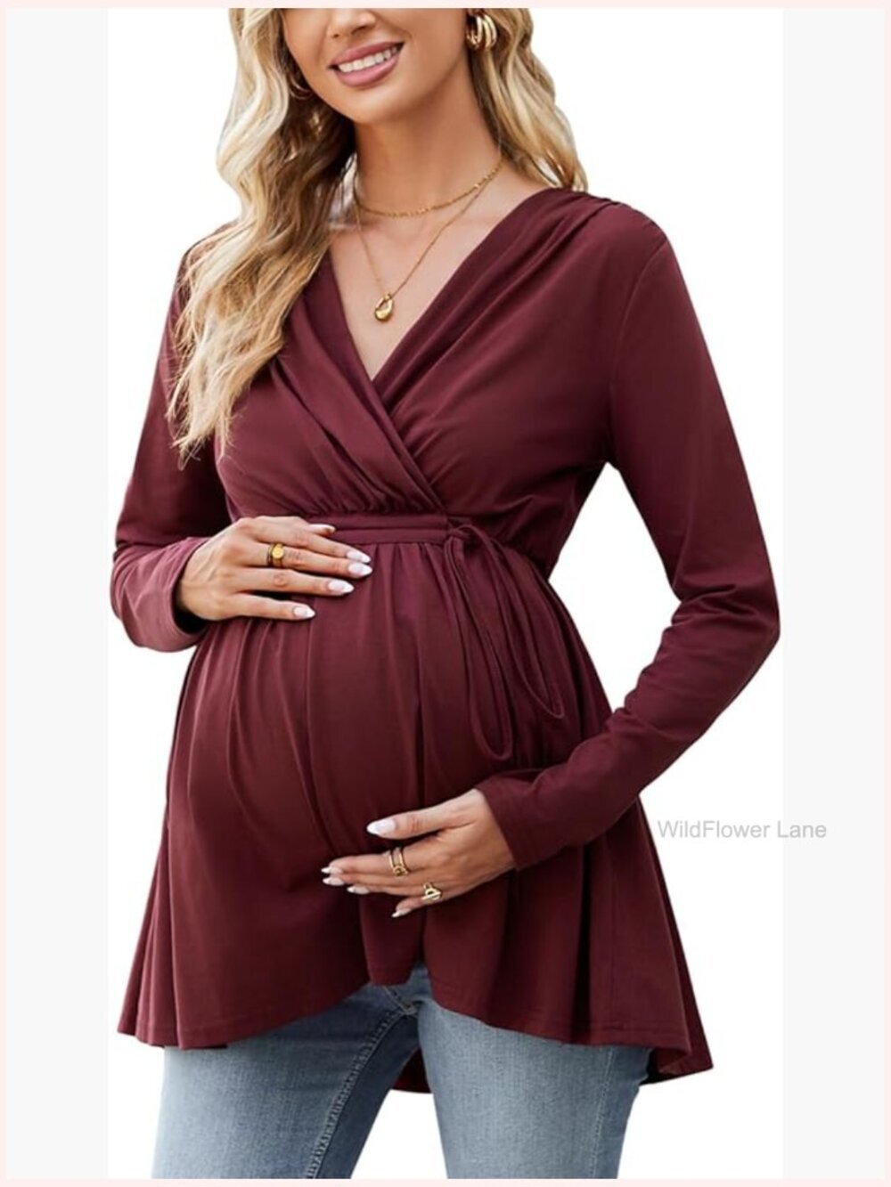 Cotton Blend Maternity Nursing Wrap V Neck Shirts